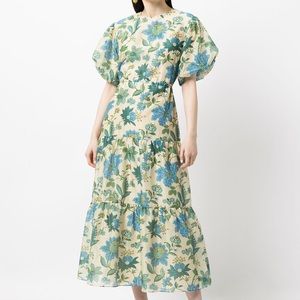 Sir. The Label Celia Puff-sleeve Cutout Floral Cotton-silk Midi Dress